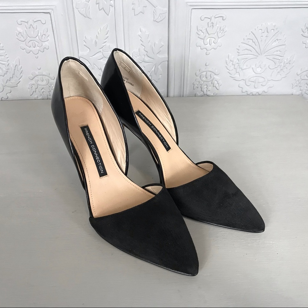 French Connection Pointed Toe D’Orsay Black Suede Leather Stilleto Pump